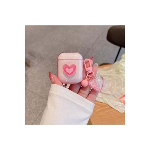 Simli Pembe Kalp Tasarımlı Love Kulaklık Kılıfı