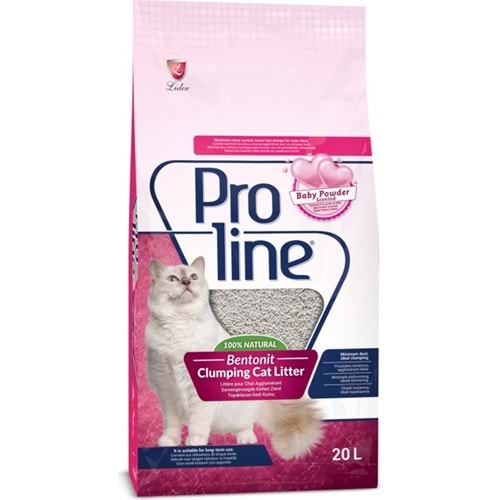 Proline Bebek Pudralı Kokulu Topaklanan Kedi Kumu 20 L Yüksek Emme Gücü ve Ultra Hızlı Topaklanma