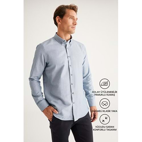Altınyıldız Düğmeli Yaka Kolay Ütülenebilir Pamuklu Slim Fit Dar Kesim gömlek