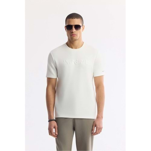 Avva Erkek Beyaz Bisiklet Yaka Baskılı Basic Regular Fit T-Shirt