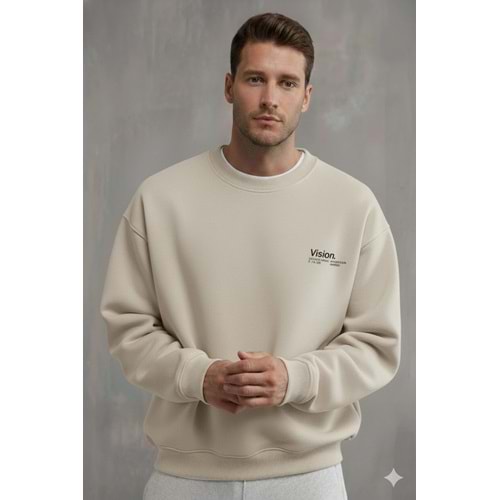 Vision Baskılı Basic Bisiklet Yaka sweatshirt