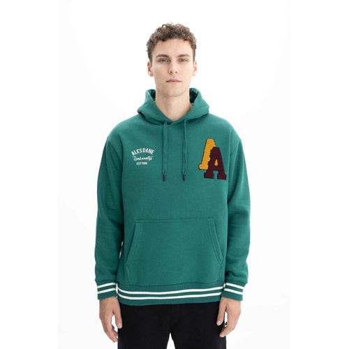 Ar-ma Erkek Kapşonlu Sweatshirt Yazi Baskili Kanguru Cepli Relax Fit Şardonlu Üç İplik
