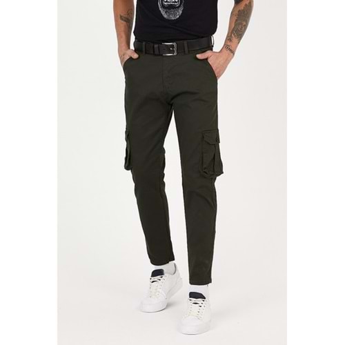 Serseri Jeans Haki Renk Körüklü Paçası Lastiksiz Kargo Pantolon
