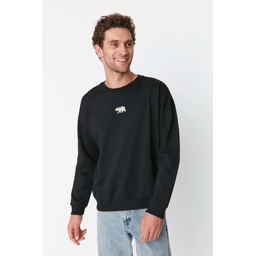Trendyolmilla Man Oversize/Geniş Kesim Fit Hayvan Nakışlı İçi Polar/Sıcak Tutan Sweatshirt