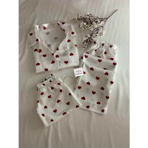 3'lü My Heart Saten Pijama Takım