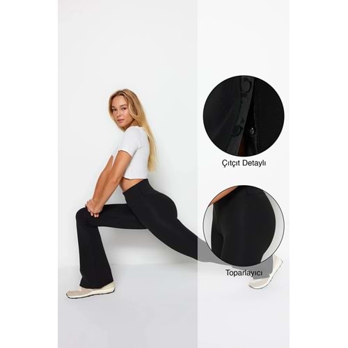 Trendyolmilla Siyah Paça Çıtçıt Detaylı Spor Tayt