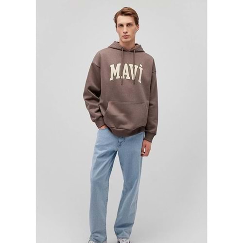mavi Erkek Sütlü Kahve kapişonlu Sweatshirt