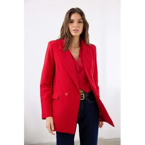 Trendyolmilla Kırmızı Regular Astarlı Kruvaze Kapama Dokuma Blazer Ceket
