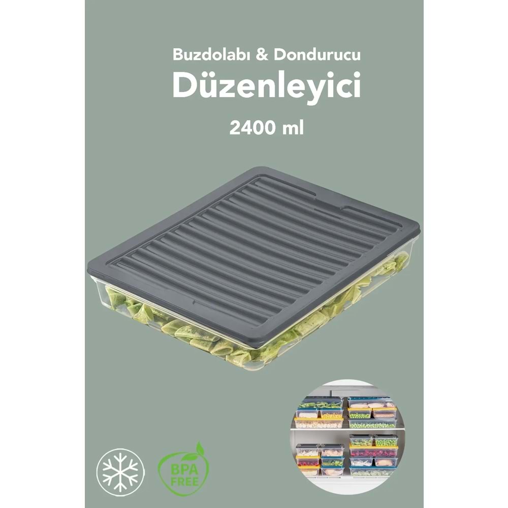 Meleni Home 1 Adet Mikrodalga Uyumlu Saklama Kabı - Organizer Düzenleyici Gıda Erzak Kabı 2400 ml Antrasit