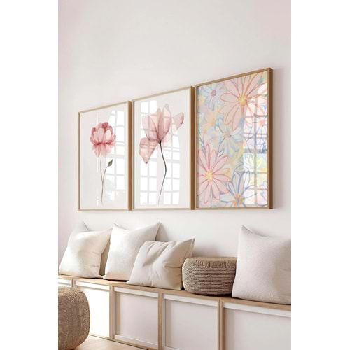 fabriflow exclusive Çiçekli Manzaralı Dekoratif Desenli Mdf Tablo 5 Parça Set