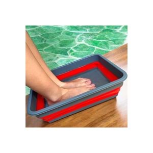 HOLLYHOME Magic Katlanır Badya Leğen Mutfak, Banyo, Pedikür Akordiyon Dikdörtgen Kab 8 L Antrasit/Kırmızı