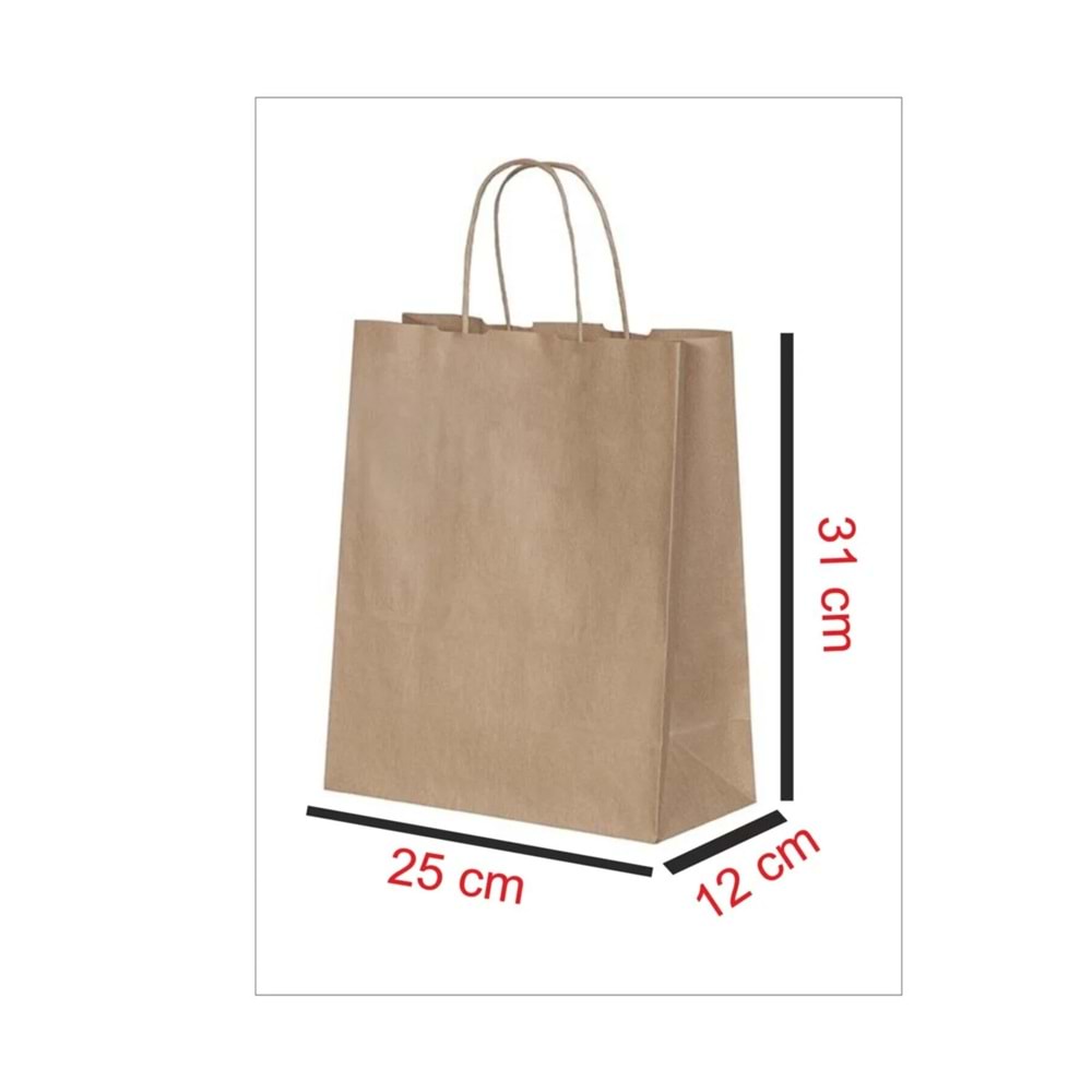 Kraft Çanta 25x12x31 ( 50 Adet ) ( Kağıt Poşet Çanta )