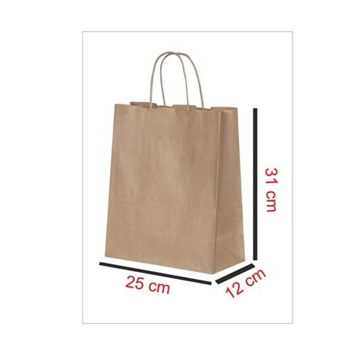 Kraft Çanta 25x12x31 ( 50 Adet ) ( Kağıt Poşet Çanta )