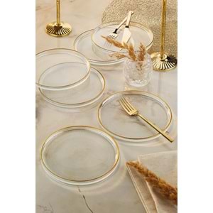 Fecra 6'lı, pasta tabağı, gold fileli, 16cm