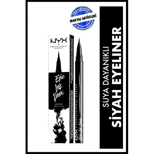 NYX Professional Makeup Siyah, sıvı, suya dayanıklı, mat bitiş