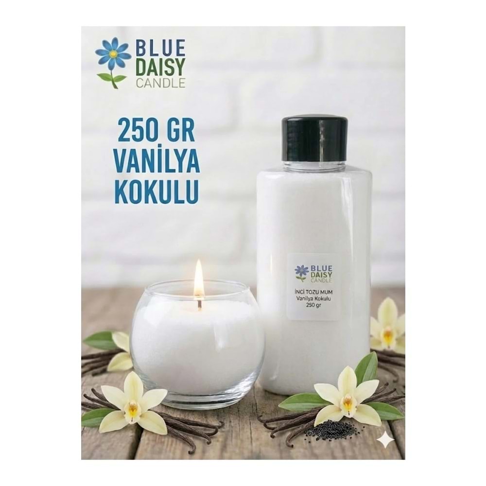 BlueDaisy Candle Inci Tozu Mum ( 30 Adet Fitil Ile ) Vanilya Aromalı Beyaz 250 gr