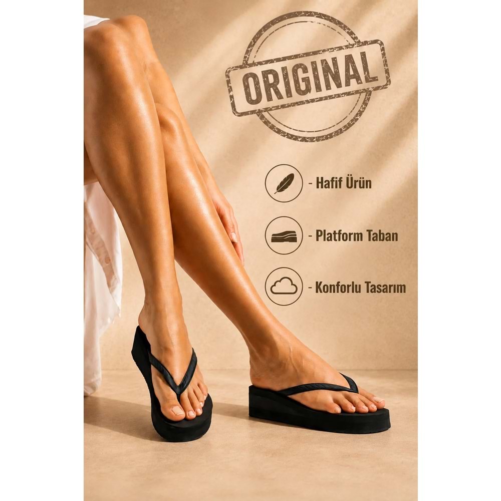 Bermody Pamela Siyah Platform Parmak Arası Pvc Acıtmaz Havuz Plaj Terliği Flip Flops