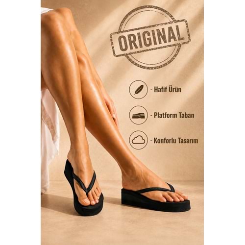 Bermody Pamela Siyah Platform Parmak Arası Pvc Acıtmaz Havuz Plaj Terliği Flip Flops