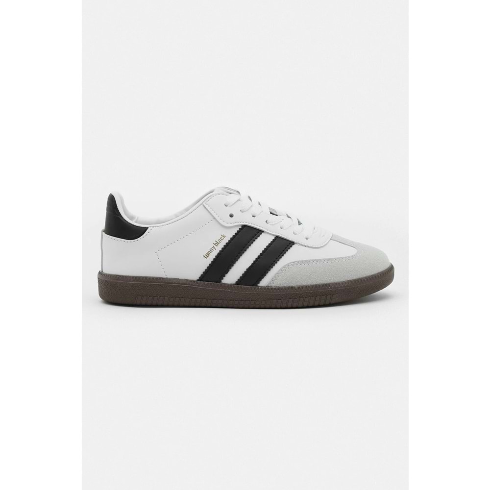 homiro Bağcıklı Unisex Spor Sneaker Ayakkabı-Beyaz-Kahve