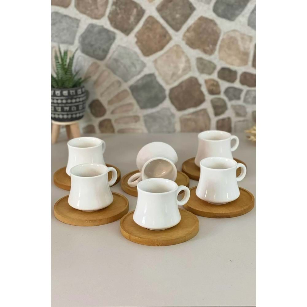 Paçi Bambu Tabaklı Porselen Fincan 6'lı Set