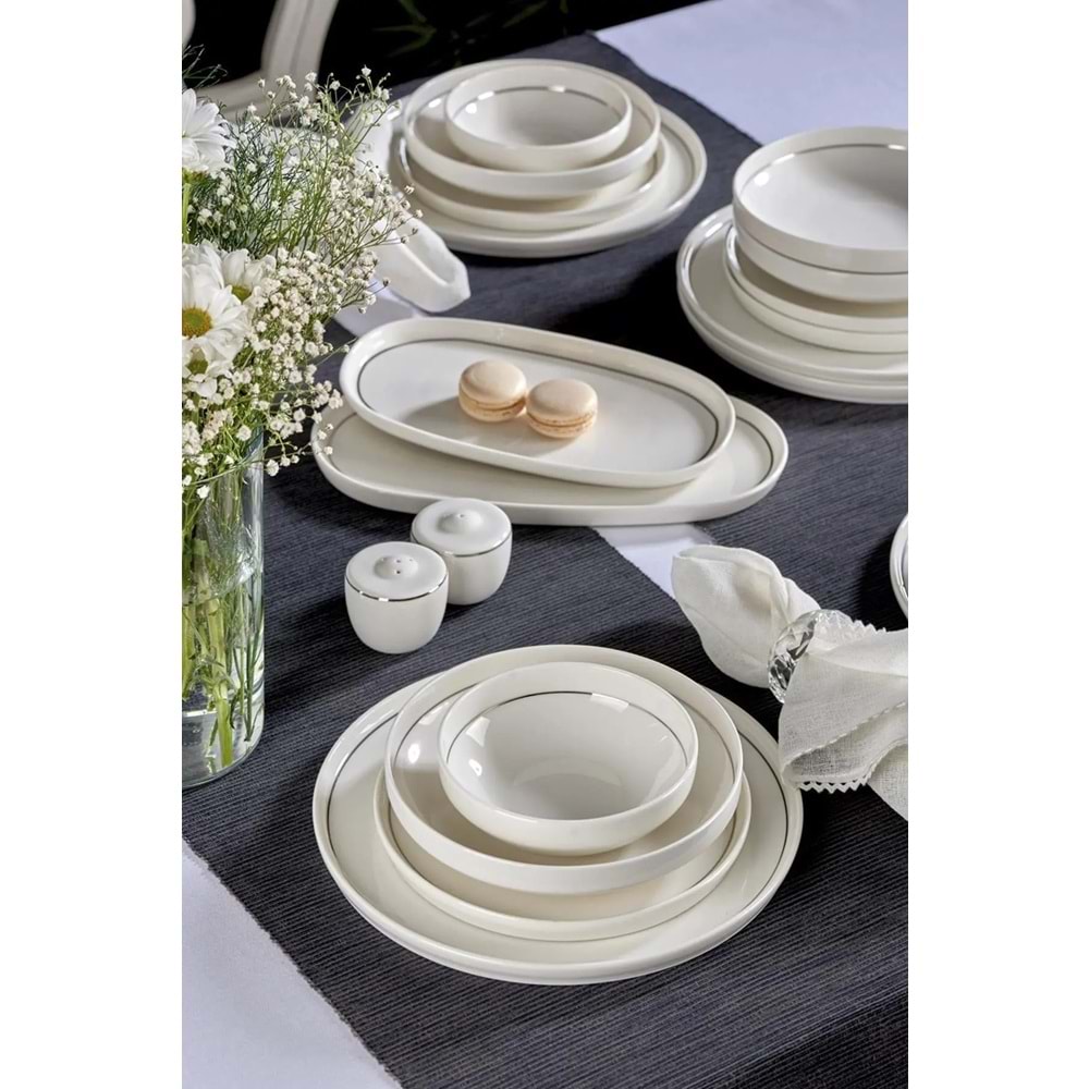 ** EKSİK PARÇA** Neva N3456 Velvet Platin 28 Parça Yaldızlı Porselen Yemek Takımı