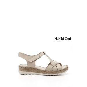 GÖNDERİ(R) Kadın Bej Antik Cırt Bantlı Dolgu Topuk Hakiki Deri Sandalet