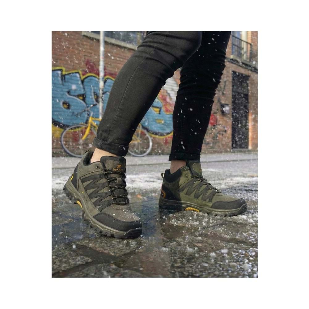 Bonjey Erkek Haki Outdoor Ayakkabı Suya Dayanıklı Kaymaz Taban Garantili Trekking Yürüyüş