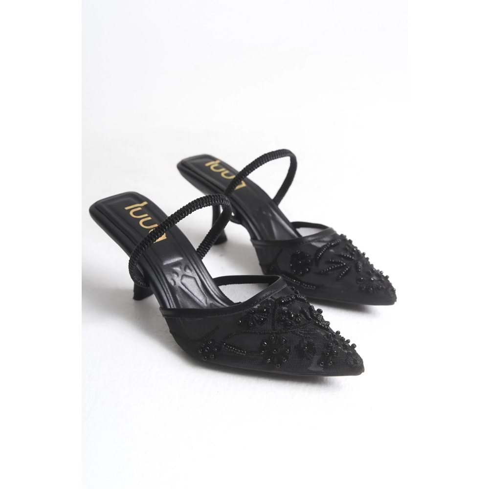 luuq shoes KELLY Dantelli Boncuk İşleme Kadın Topuklu Ayakkabı