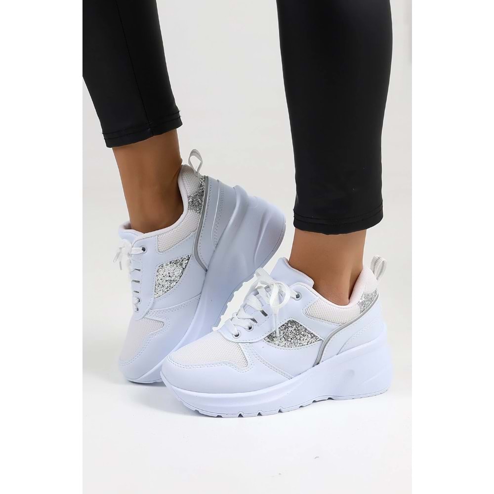 Encool Beyaz Kadın Günlük Sneaker Ayakkabı Pul Detaylı Renk Seçenekleri Ile Spor Yüksek Taban