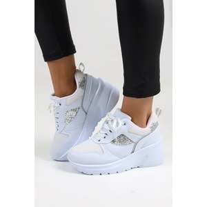 Encool Beyaz Kadın Günlük Sneaker Ayakkabı Pul Detaylı Renk Seçenekleri Ile Spor Yüksek Taban