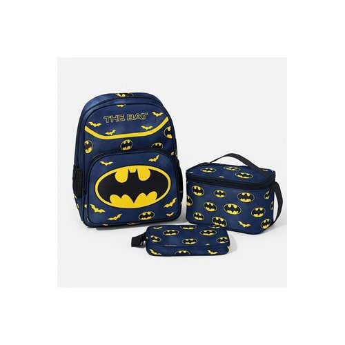 ANSU BUTİK Batman Lacivert 3 Bölmeli Beslenmeli Okul Çantası (Kalemlik Hediyeli)