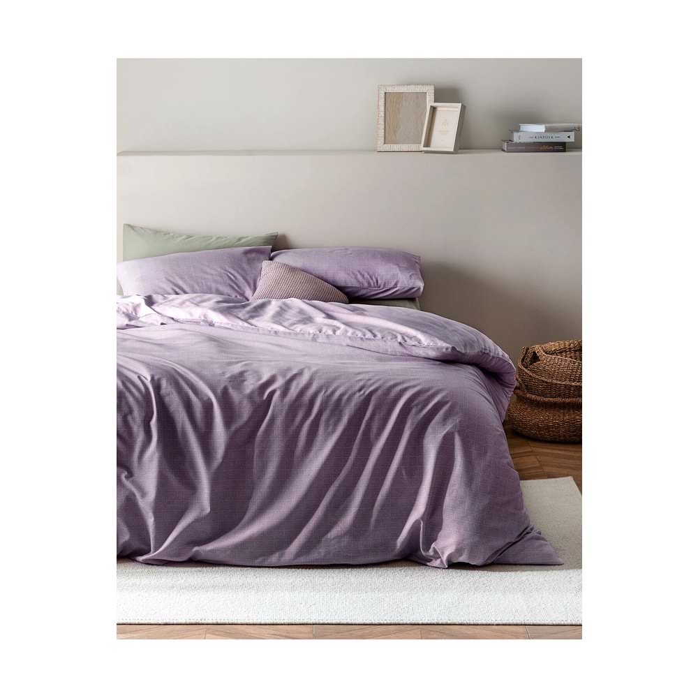 Odette Çift Kişilik Ranforce Baskılı Nevresim Takımı - Mor