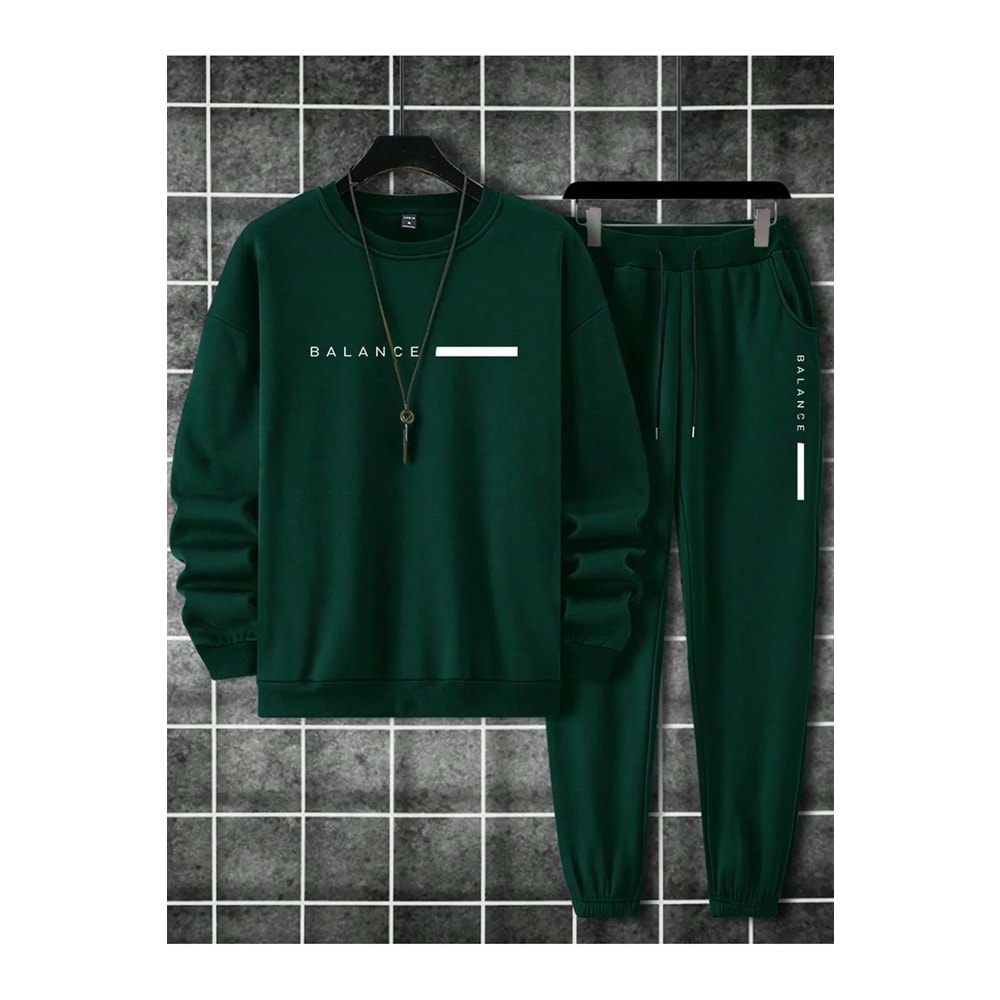 SeusCraft Unisex Nefti Yeşil Eşofman Takımı BALANCE baskılı Şardonlu