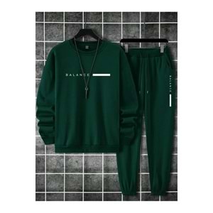 SeusCraft Unisex Nefti Yeşil Eşofman Takımı BALANCE baskılı Şardonlu