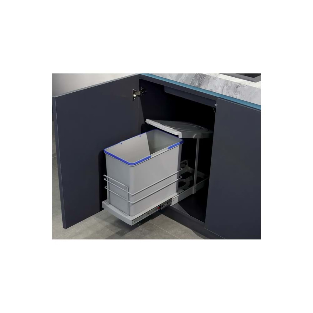 Pyramith P9156 TELESKOPİK RAYLI ÇÖP KOVASI 24LT GRİ