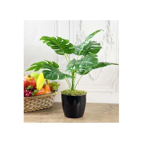 Yapay Çiçek Monstera plastik saksılı taş detaylı