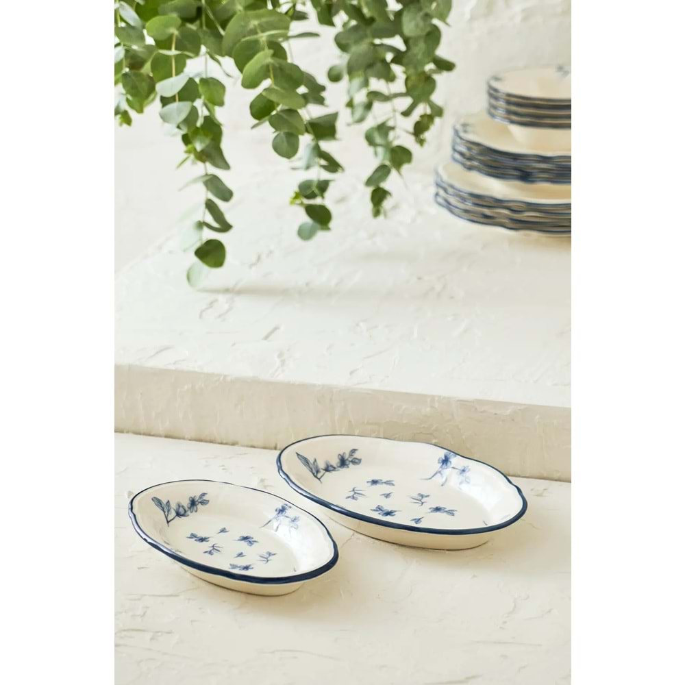 Trendyolmilla Home X Bella Maison Beyond Blue Porselen 2'li Oval Sunum Tabağı TPHAW26TBK00048