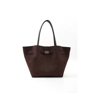 Shaka Kahverengi Süet Shk159 Suni Deri, Astarlı, Çıtçıtlı, Kilit Detaylı El, Kol ve Omuz Çantası