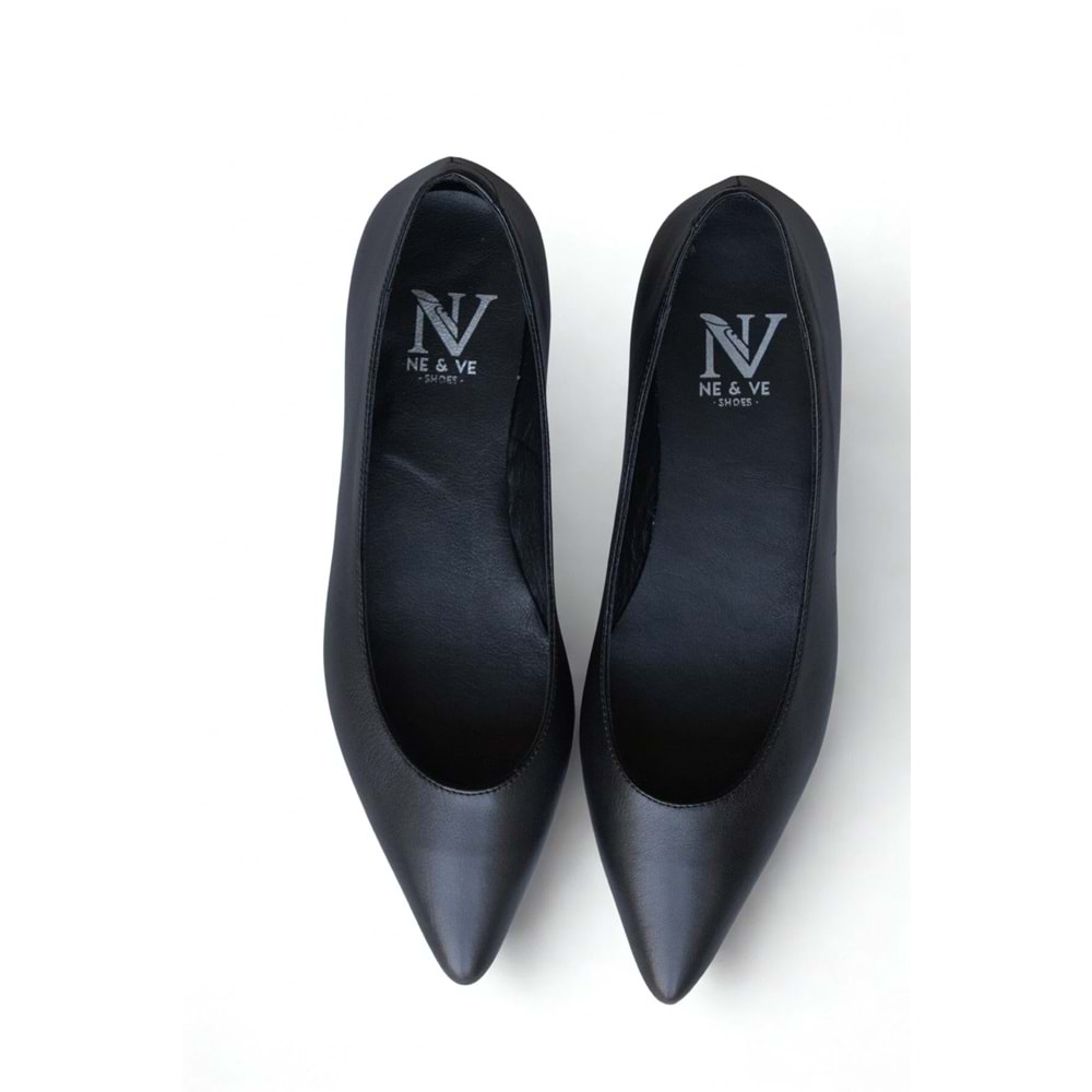 NE&VE SHOES Siyah Hakiki Deri Sivri Burun Şık Ve Rahat Günlük Babet