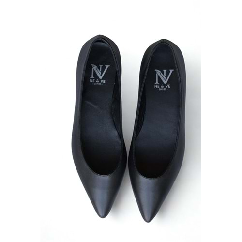 NE&VE SHOES Siyah Hakiki Deri Sivri Burun Şık Ve Rahat Günlük Babet
