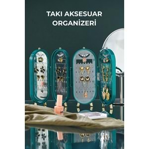 Genel Markalar Takı Aksesuar Standı – Yüzük, Kolye, Küpe Katlanabilir Seyahat Organizeri - Yeşil