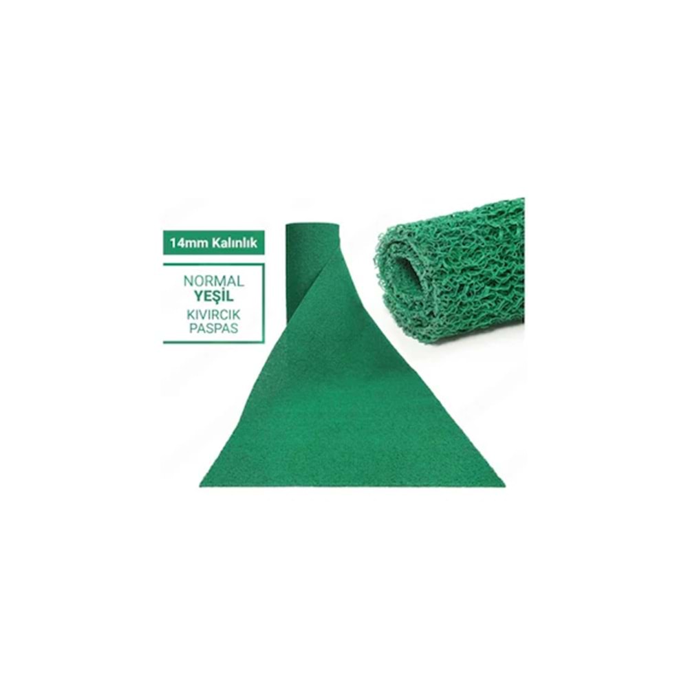 100x50cm Yeşil Kıvırcık Paspas-halı Kaymaz Yolluk Lidya 14mm Yeşil