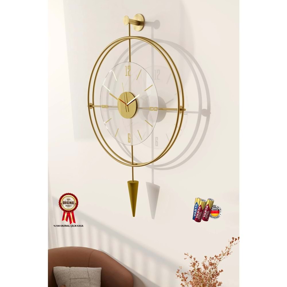 MetaQuartz Aksesuar Büyük Boy (50X90CM)-Exclusive (Laclock Konikli Gold )Şeffaf Tamperli Kırılmaz Cam Metal Duvar Saati