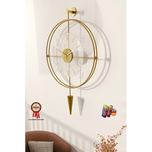 MetaQuartz Aksesuar Büyük Boy (50X90CM)-Exclusive (Laclock Konikli Gold )Şeffaf Tamperli Kırılmaz Cam Metal Duvar Saati