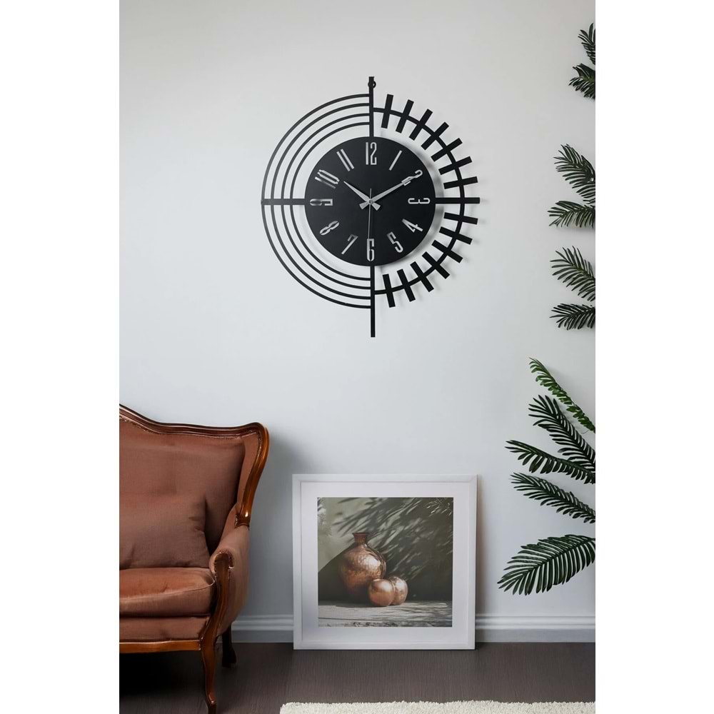 Duvar Saati 50cm Sessiz Mekanizma Siyah Metal Kasa Modern Tasarım - Dubai 50 Siyah Mds-50