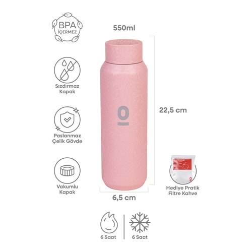 Espressolab Pembe Mat Dokulu Paslanmaz Çelik Matara 550 ml Kapakl