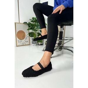 Günlük Kadın Babet Lastikli Peluş Hafif Oval Burunlu Ayakkab