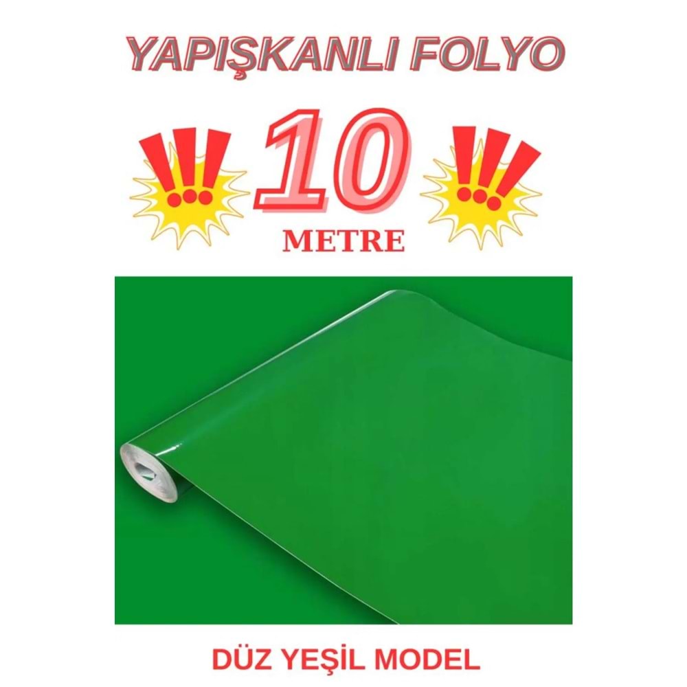 67cm x 10 Metre 1 Adet Yapışkanlı Rulo Düz Yeşil Renk Model Mutfak Duvar Kaplama Folyosu Kağıdı