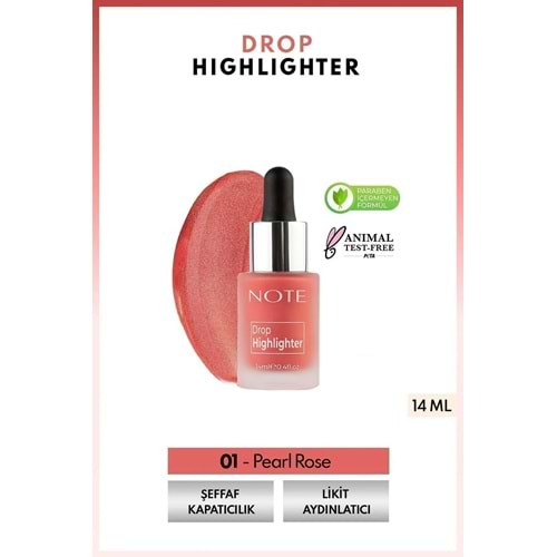Note Cosmetics Drop Highlighter Işıltılı Likit Aydınlatıcı - 01 Pearl Rose