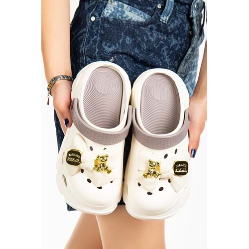 PLN SHOES Kadın Krem Vizon Eva Deniz Plaj Aşçı Hastane Confort Rahat Sandalet Terlik